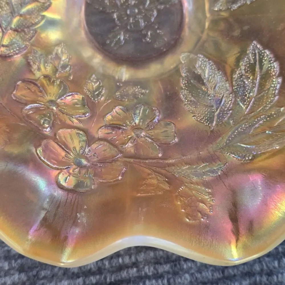 Marigold Carnival Glass Candy Bowl Grapevine Pattern Vintage Home Decoration
